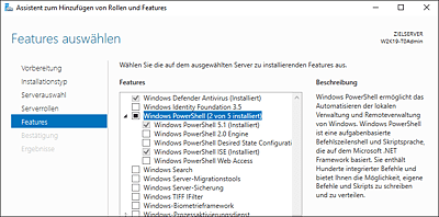 Auswahl der PowerShell-Features