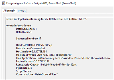 So wird die Ausführung eines PowerShell-Cmdlets protokolliert.