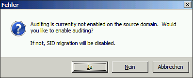 Hinweis, dass das AD-Auditing noch nicht aktiviert, aber notwendig ist