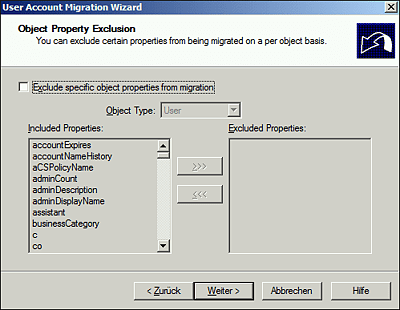 Möglicher Ausschluss von Objektattributen, die nicht migriert werden sollen