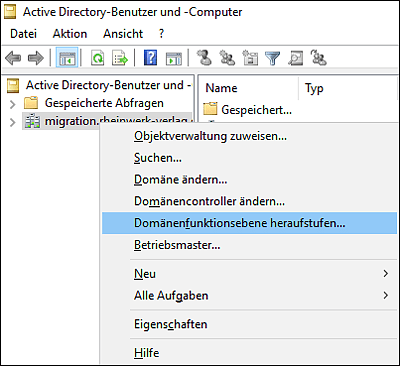 Der Menüpunkt »Domänenfunktionsebene heraufstufen«