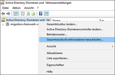 Das Kontextmenü zu »Active Directory-Domänen und -Vertrauensstellungen«