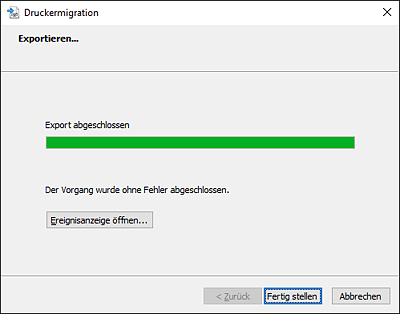 Der Export der Drucker wurde erfolgreich abgeschlossen.