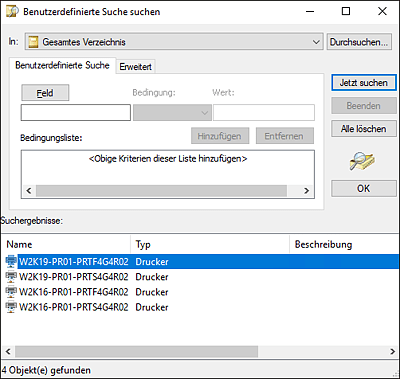 Auswahl des neuen Druckers, der durch den neuen Druckerserver bereitgestellt wird