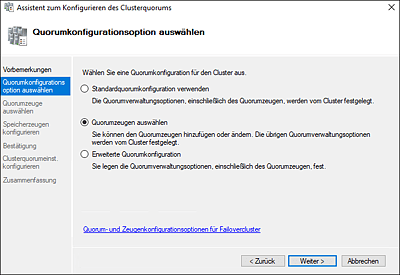 Auswahl der Quorumskonfigurationsoption