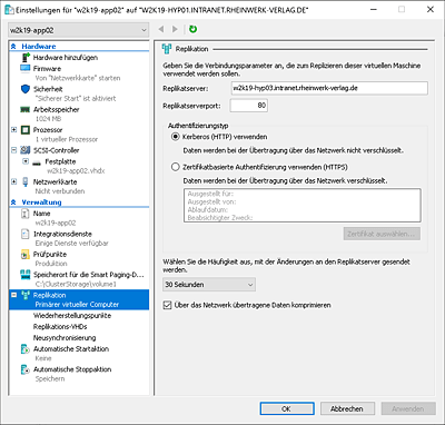 Replikationseinstellungen in der Konfiguration der virtuellen Maschinen