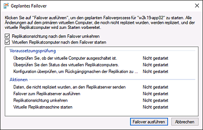 Auswahlmenü für den geplante Failover