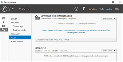 Konfigurationsoption für den iSCSI-Zielserver im Server-Manager