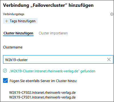 Hinzufügen des Failoverclusters zum Windows Admin Center