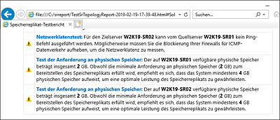 Ausgabe des Reports vom Topologietest