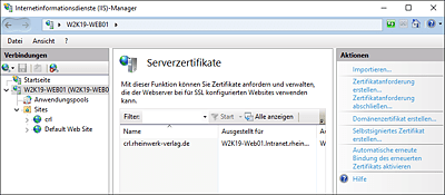 Das Feature für die Anforderung von Serverzertifikaten im IIS-Manager