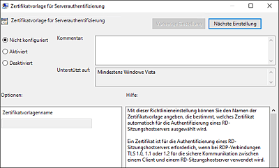Anpassen der Gruppenrichtlinie zum Anfordern eines RDP-Zertifikats