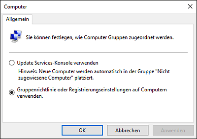 Einstellung für die Computergruppenzuordnung