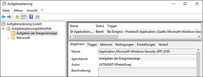 Erstellte Aufgabe in der Aufgabenplanung