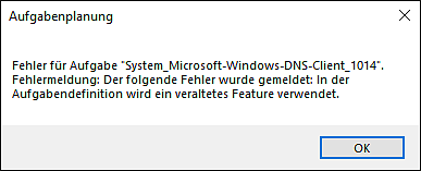 Fehlermeldung bei Verwendung eines veralteten Features