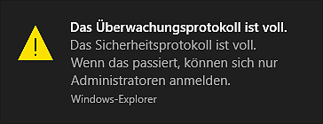 Hinweis bei der Anmeldung, dass das Sicherheitsprotokoll voll ist