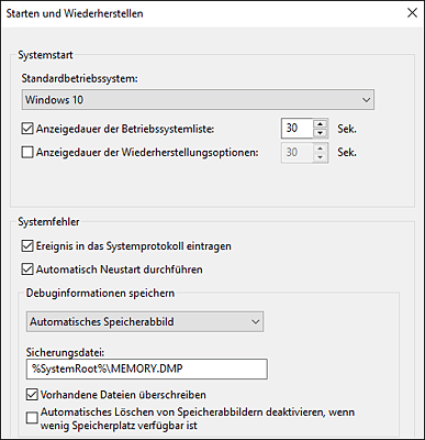 Konfiguration der Speicherabbilddateien