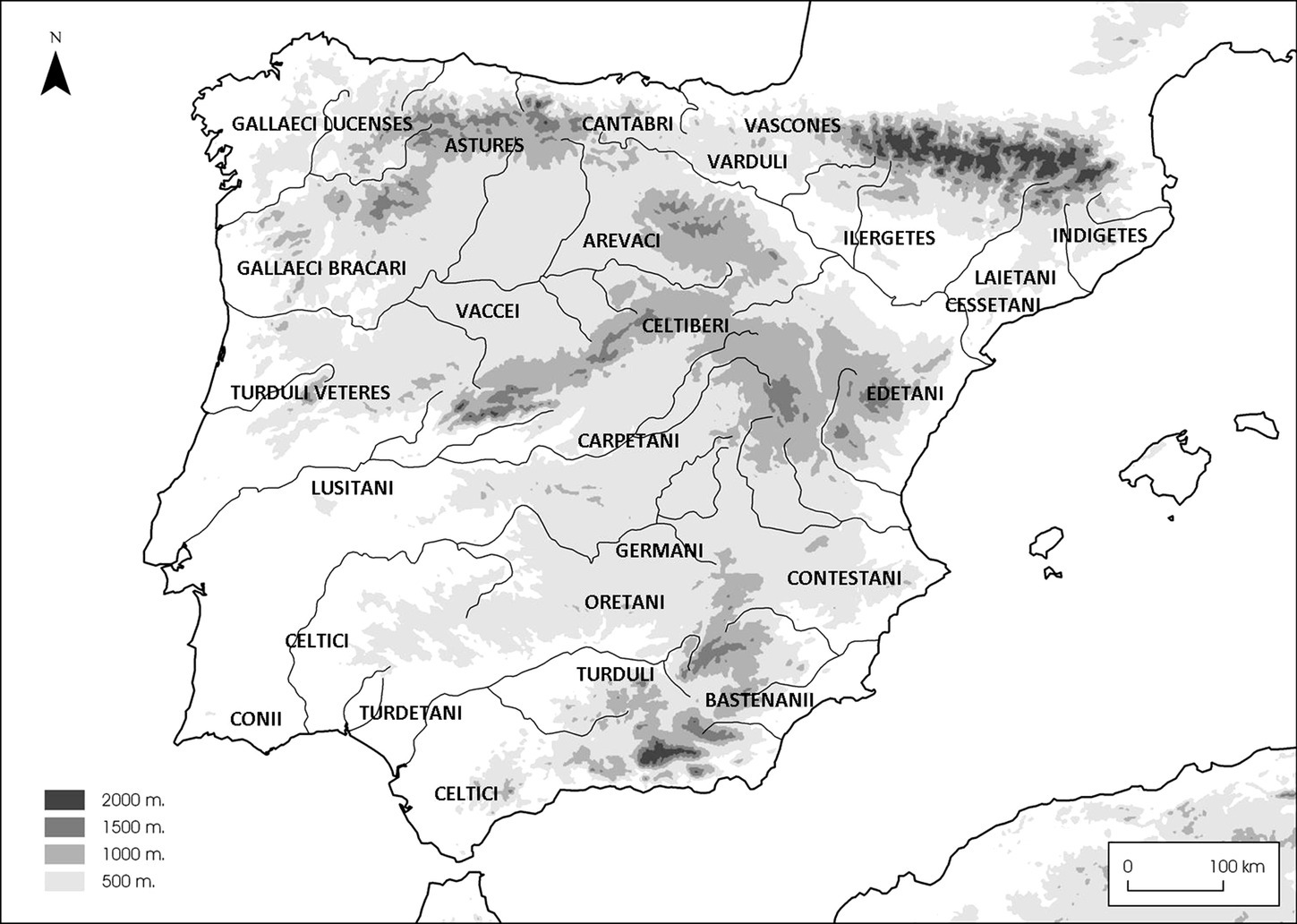 Map of the Iberian Peninsula marking the locations of Iron Age peoples.