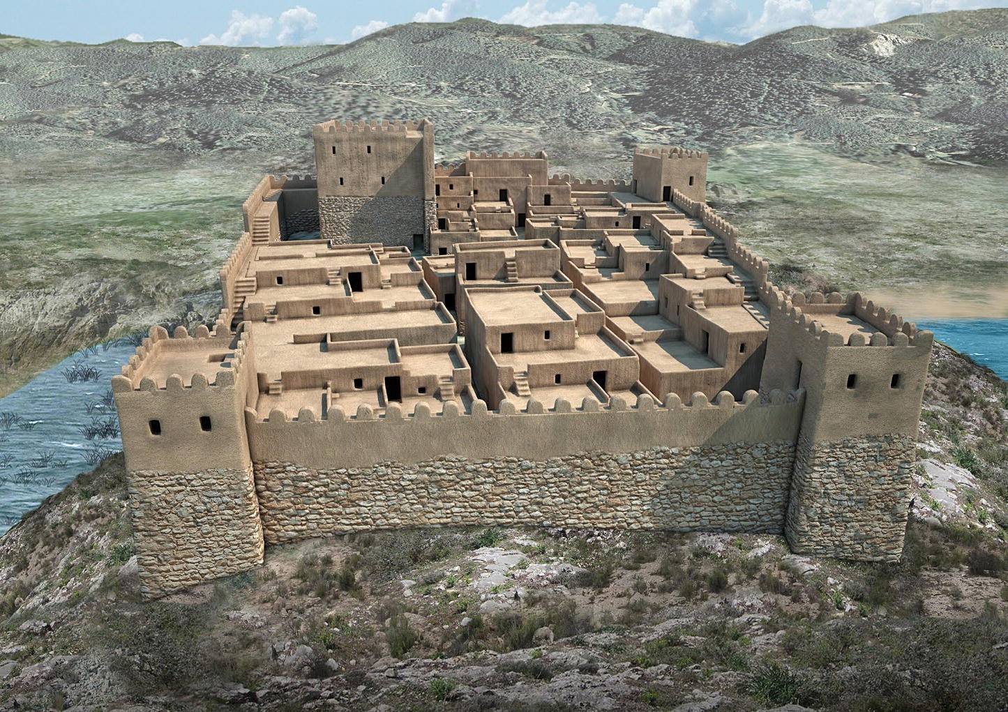 Photo of an Iberian settlement of Calafell presenting the levels of houses inside a closed perimeter.