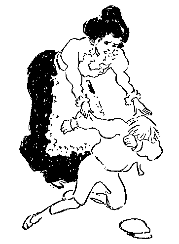 Mrs. Jones stooped to the floor and took her child by an arm.