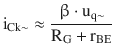 $$\displaystyle\mathrm{i}_{\mathrm{Ck}\sim}\approx\frac{\upbeta\cdot\mathrm{u}_{\mathrm{q}\sim}}{\mathrm{R}_{\mathrm{G}}+\mathrm{r}_{\mathrm{BE}}}$$