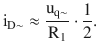 $$\displaystyle\mathrm{i}_{\mathrm{D}\sim}\approx\frac{\mathrm{u}_{\mathrm{q}\sim}}{\mathrm{R}_{1}}\cdot\frac{1}{2}.$$