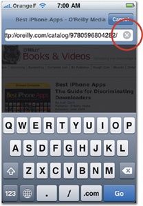 Even some of the standard icons of the built-in apps cause confusion for newcomers. After several weeks of use, many users still don't realize the X icon in Safari's location bar can be used to clear the web address. Meanwhile, in user tests, first-timers often expect that the + icon, which is used to bookmark pages, will instead enlarge the page text.