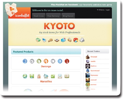 IconBuffet was the Gowalla team's first experiment with icon collecting. The website was aimed at software and Web designers, offering colorful collections of stylized icons. Although the icons were intended for practical use in interface design, the site's users instead treated them as collectibles and social markers.