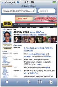 Like most websites, www.imdb.com (left) is accessible via Safari, but with a constant dance of pinching and zooming to read each page. Meanwhile, the IMDb app (right) formats the vast site for the small screen, making it a cinch to resolve forehead-slapping "who is that?" movie moments.