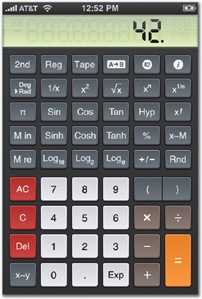 PCalc offers several keypad layouts, each tailored to specific calculation categories. PCalc's Basic and Engineering layouts are shown here.