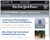 The New York Times app drops the screen title from the navigation bar on many screens. Top-level sections (left) instead show the Times logo, compensating by including the screen title (the name of the content section) in the content area below. That means less room for headline content, though. Space could be saved by putting the screen title in the navigation bar instead. On article pages (right) where most headlines won't fit in the navigation bar, the app wisely keeps the title in the content area. The extra space is used for previous/next buttons to step through the articles of the current section.