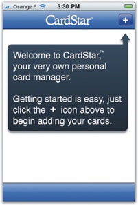 The first screens of Articles (left) and CardStar (right) are empty on first launch but add quick tips to help you get started.