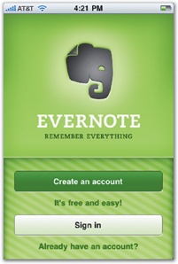 Note-taking app Evernote (left) offers an attractive welcome screen to invite first-timers to sign in or register. Bills on Your Table (right) nearly does the right thing but takes you to a settings screen with an alert box to explain what's going on. A purpose-built welcome screen would do the job better.