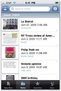 Evernote's portrait view (left) offers a thumbnail image with a text description of each note. The landscape view (right) drops the text to offer a dense ribbon of images to browse.