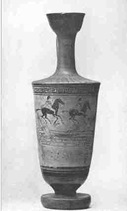 The Dioscuri coming to the feast of the Theoxenia. From a Vase in the British Museum (Sixth Century B.C.)