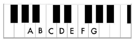 The 7 white keys, named from A to G