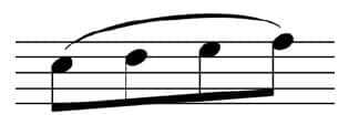 The slur over a group of four notes