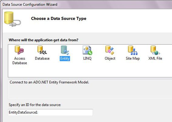 Defining the data source to be an EntityDataSource