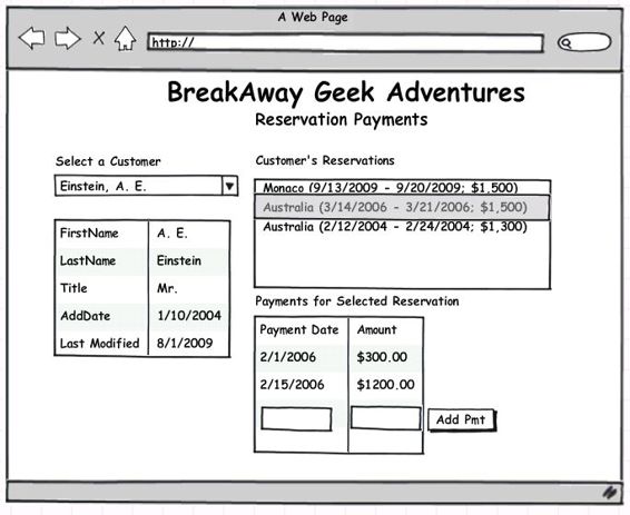 A mock-up of a web form that lets the user interact with hierarchical data