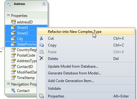 Creating a complex type from selected properties