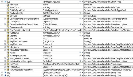 The VB debugger view of EntityType items returned from MetadataWorkspace.GetItems