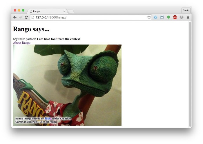 Our first Rango template, complete with a picture of Rango the chameleon.