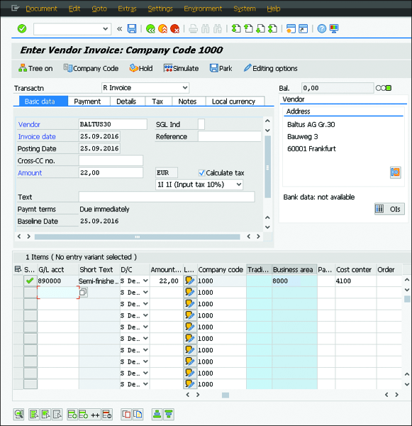 Entering the Vendor Invoice