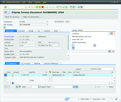 Invoice Document (Transaction MIR4)