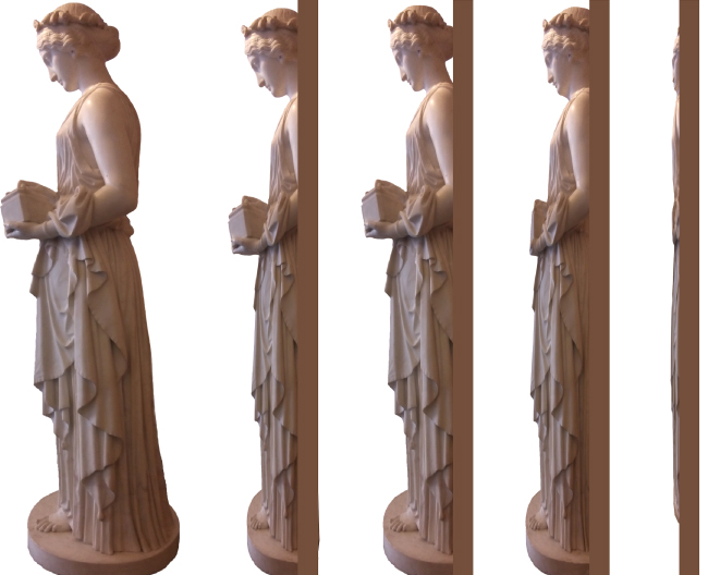 Images moving from in the round (left) to varying degrees of projection to achieve a combination of high relief, low relief and sunken relief. 