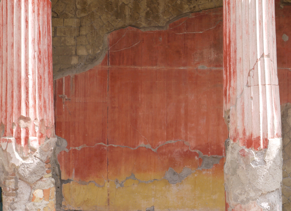 Image of the 'Pompeiian red' walls and pillars at the Herculaneum (Ercolano), Italy. 