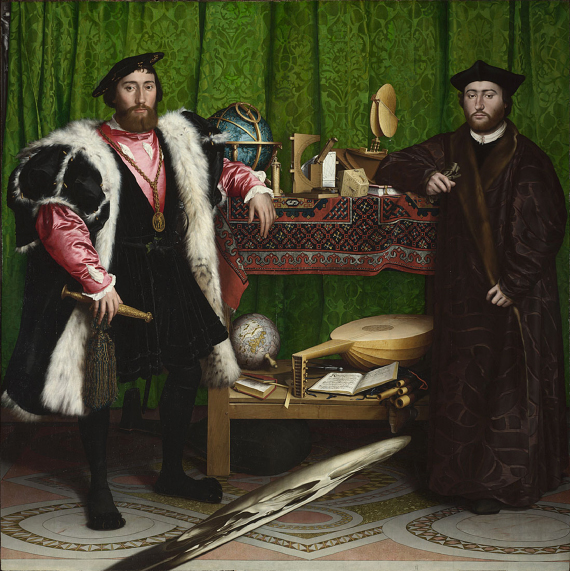 Painting by Hans Holbein the Younger, 'The Ambassadors' (1533), oil on oak panel (207 cm x 209.5 cm), National Gallery, London. 