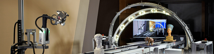 Photograph of a CultLab3D setup.  A 3D scanning workflow for cultural heritage digitalization in the Fraunhofer Institute. 