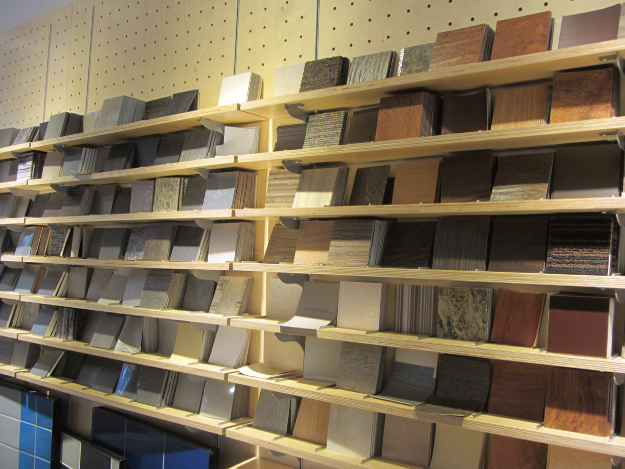 Photograph showing a library of samples arranged according to colour at the Material Lab, London. 