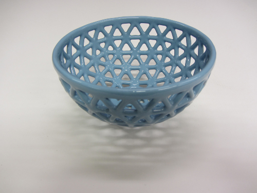 Image of a 3D printed ceramic tableware, by  David Huson and Peter Walters, at the Centre for Fine Print Research, University of the West of England, Bristol.